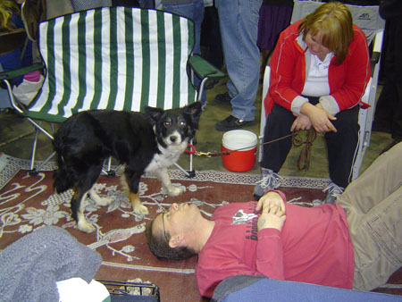 Making a new friend at the GLBCR Booth at the 2009 Detroit Kennel Club show. 